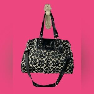 Coach Signature Ashley Sateen Black Gray Detachable Strap Shoulder Bag